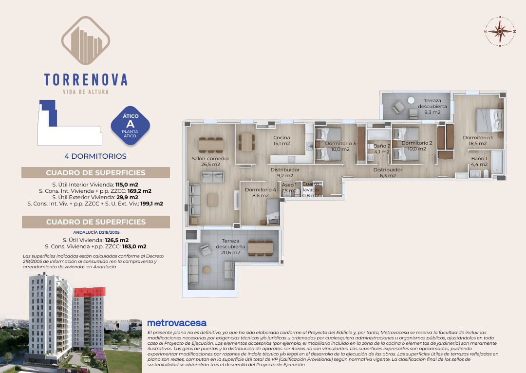 Plano vivienda 4 dormitorios Torrenova Residencial