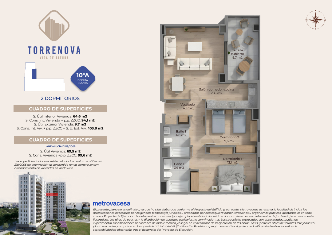 Plano vivienda 2 dormitorios Torrenova Residencial