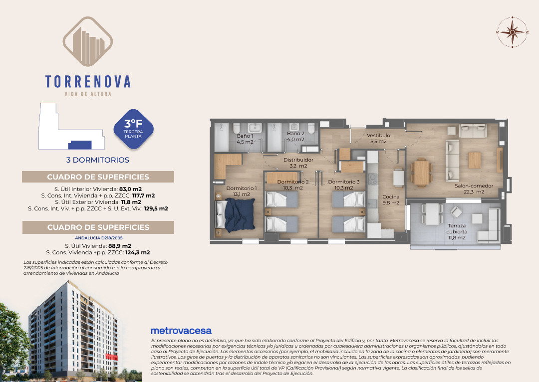 Plano vivienda 3 dormitorios Torrenova Residencial